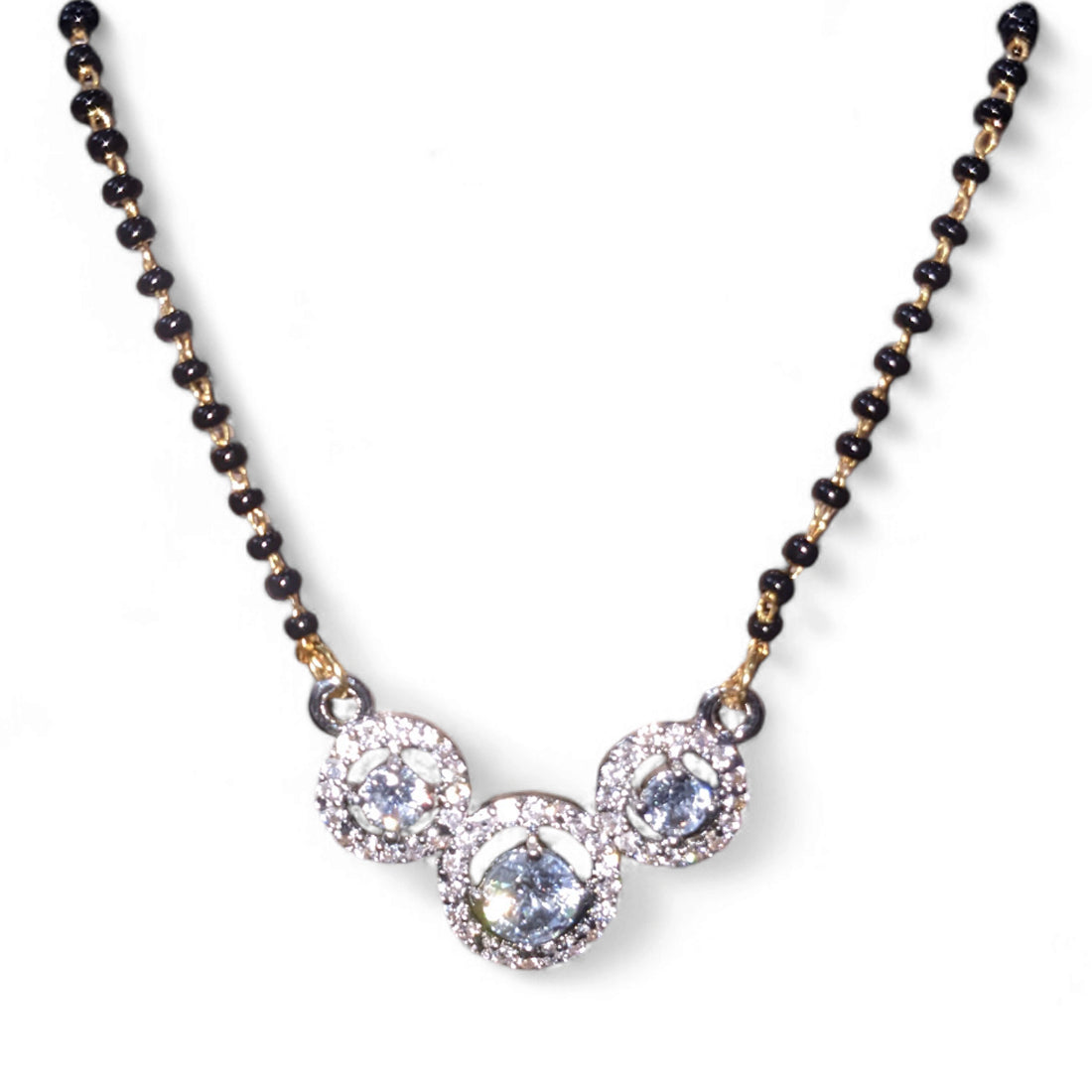 Gold Plated AD Mangalsutra with Black Beads