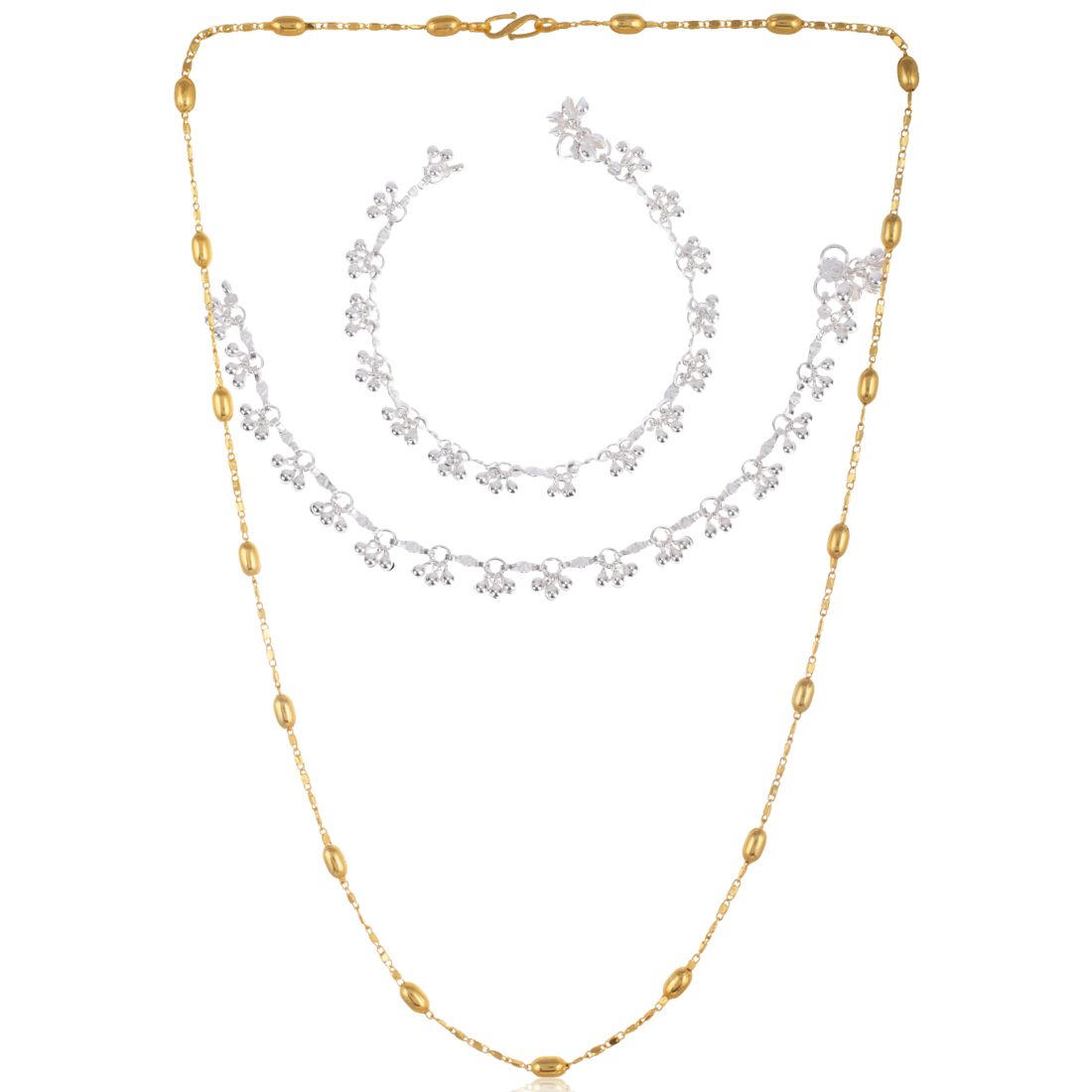 Silver Plated Anklets & 22 inch Gold Plated Chain