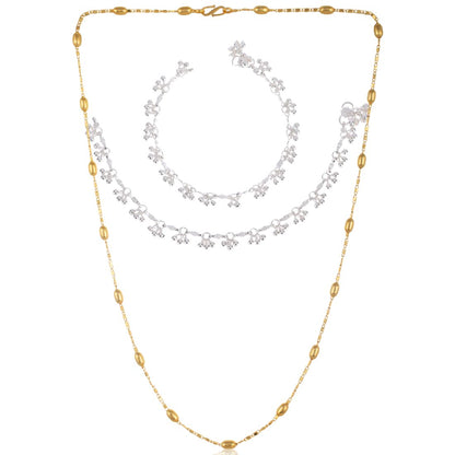 Silver Plated Anklets & 22 inch Gold Plated Chain
