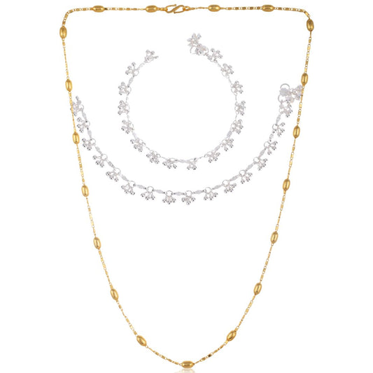 Silver Plated Anklets & 22 inch Gold Plated Chain