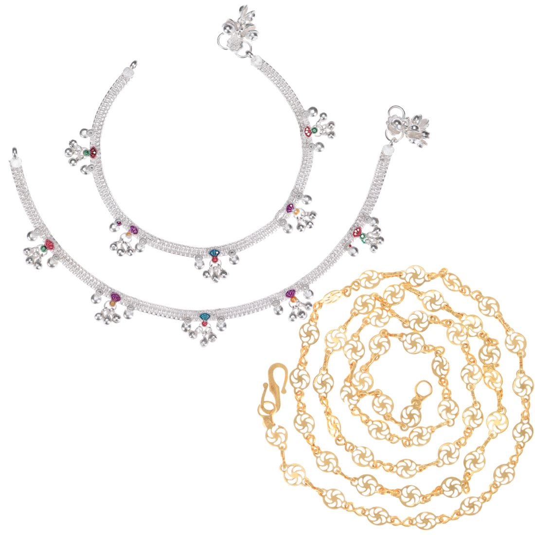 Silver Plated Anklets & 22 inch Gold Plated Chain