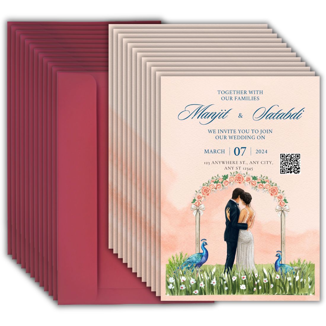 Wedding Invitation Cards with Envelopes | Customised Pack of 12 | One side Printed