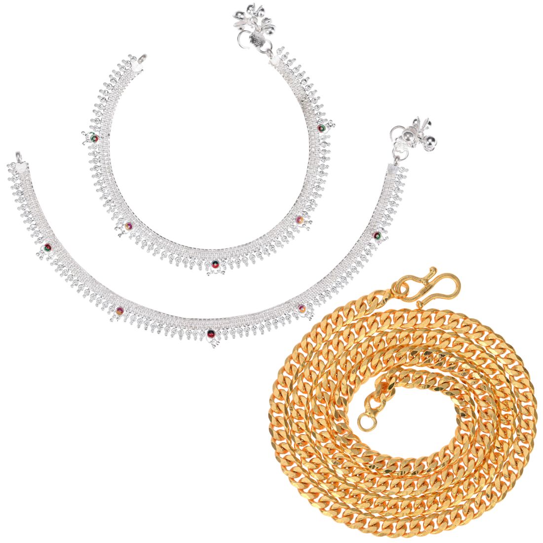 Silver Plated Anklets & 22 inch Gold Plated Chain