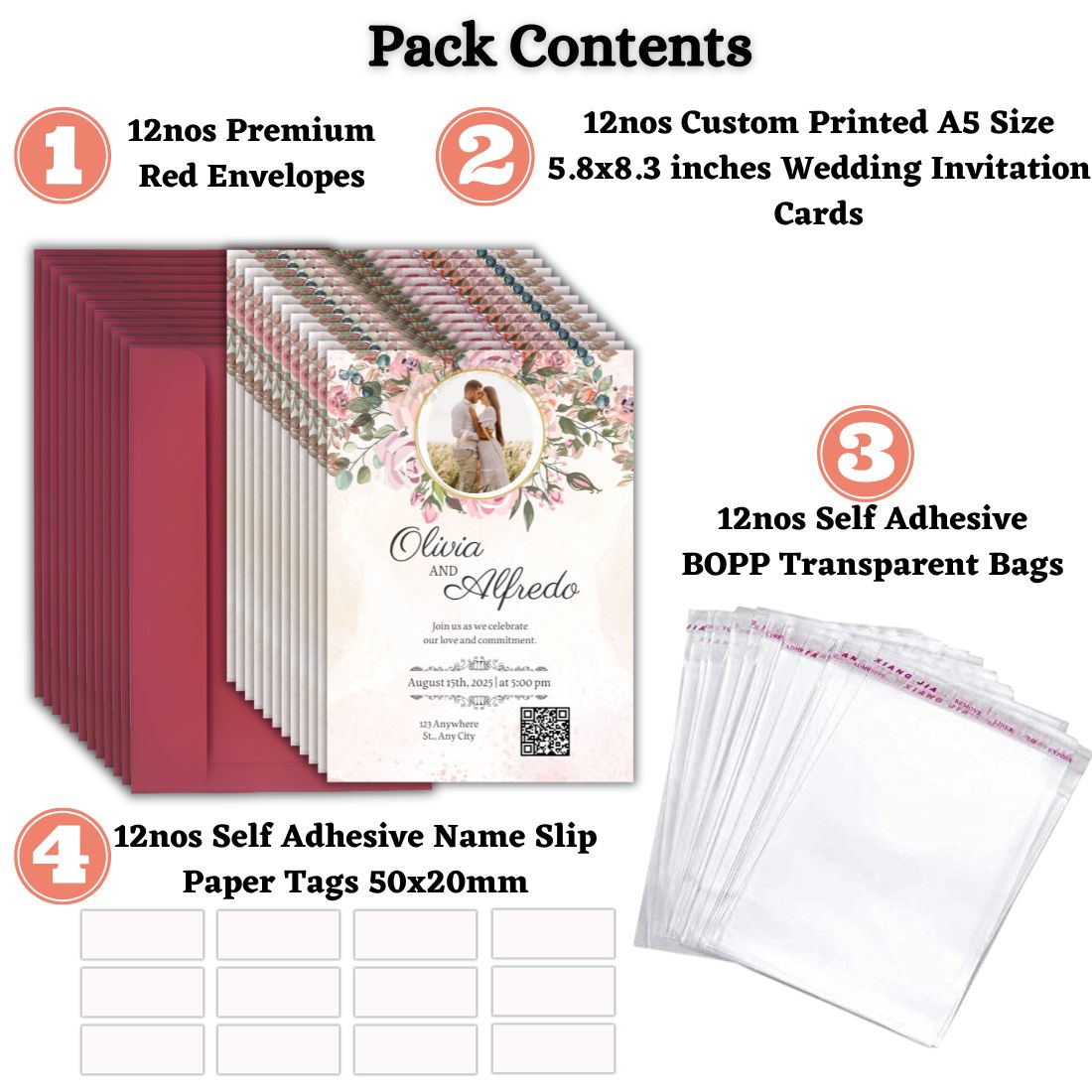 Wedding Invitation Card with Couple Photo | Customised Pack of 12 | One side Printed | Envelopes Included