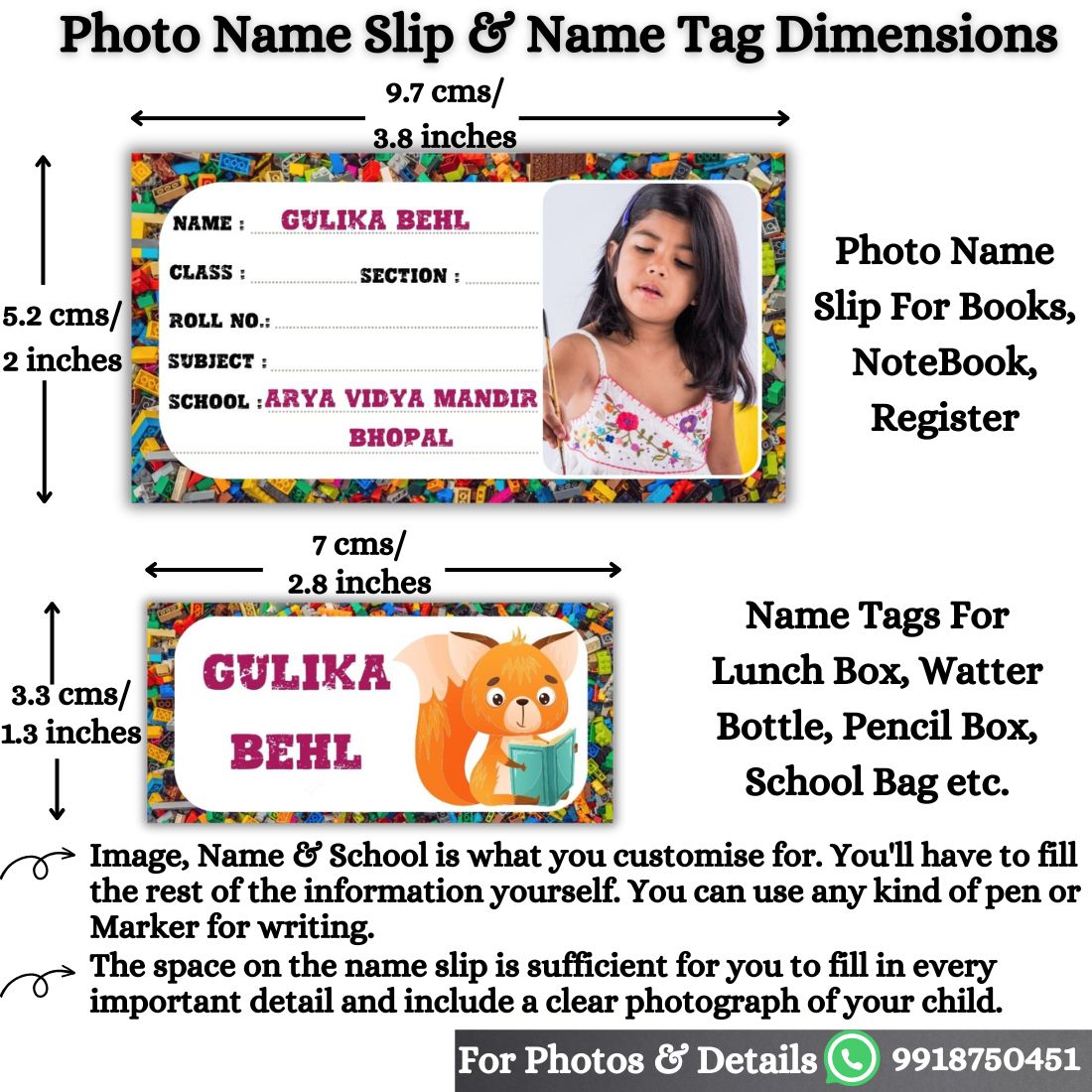Kids Photo Name Slips & Tags | Pack of 49 | 24 Name Slips & 25 Tags