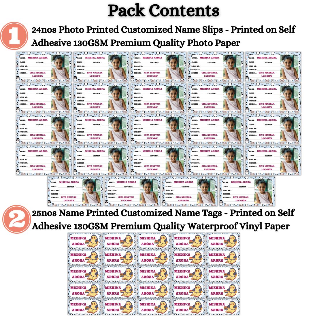 Kids Photo Name Slips & Tags | Pack of 49 | 24 Name Slips & 25 Tags