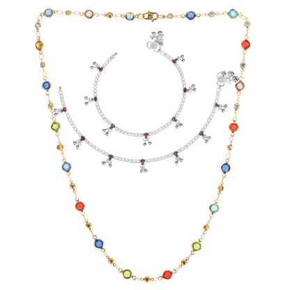 Silver Plated Anklets & 22 inch Gold Plated Chain