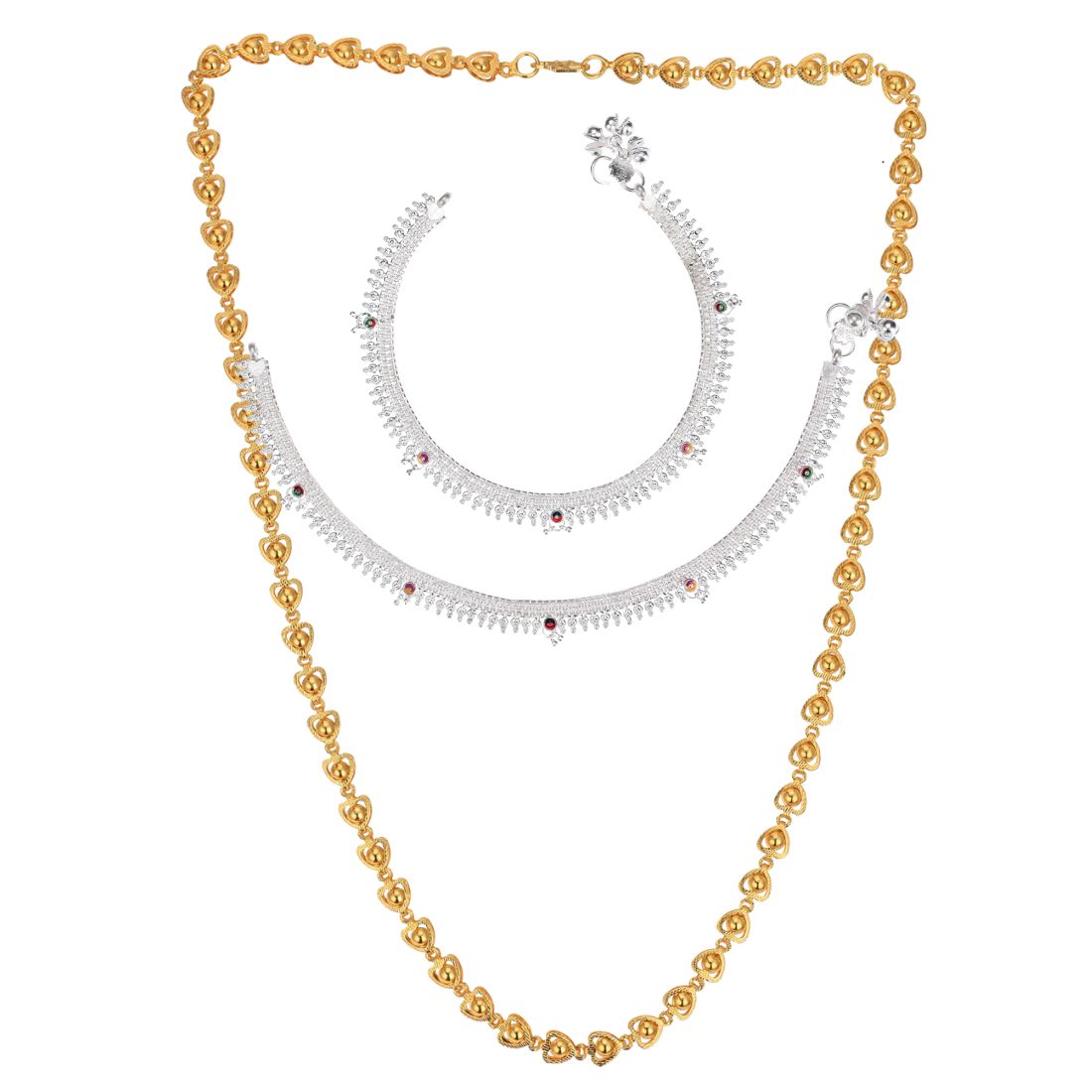 Silver Plated Anklets & 22 inch Gold Plated Chain