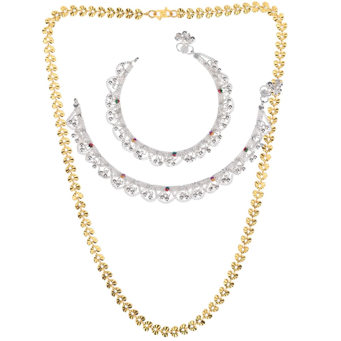 Silver Plated Anklets & 22 inch Gold Plated Chain