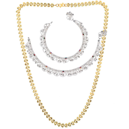 Silver Plated Anklets & 22 inch Gold Plated Chain