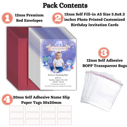 Custom Birthday Invitation Card for Kids with Envelopes | Pack of 12 | One side Printed