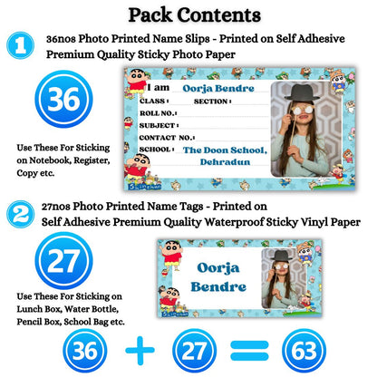 Kids Photo Name Slips & Tags | Pack of 63 | 36 Name Slips & 27 Tags