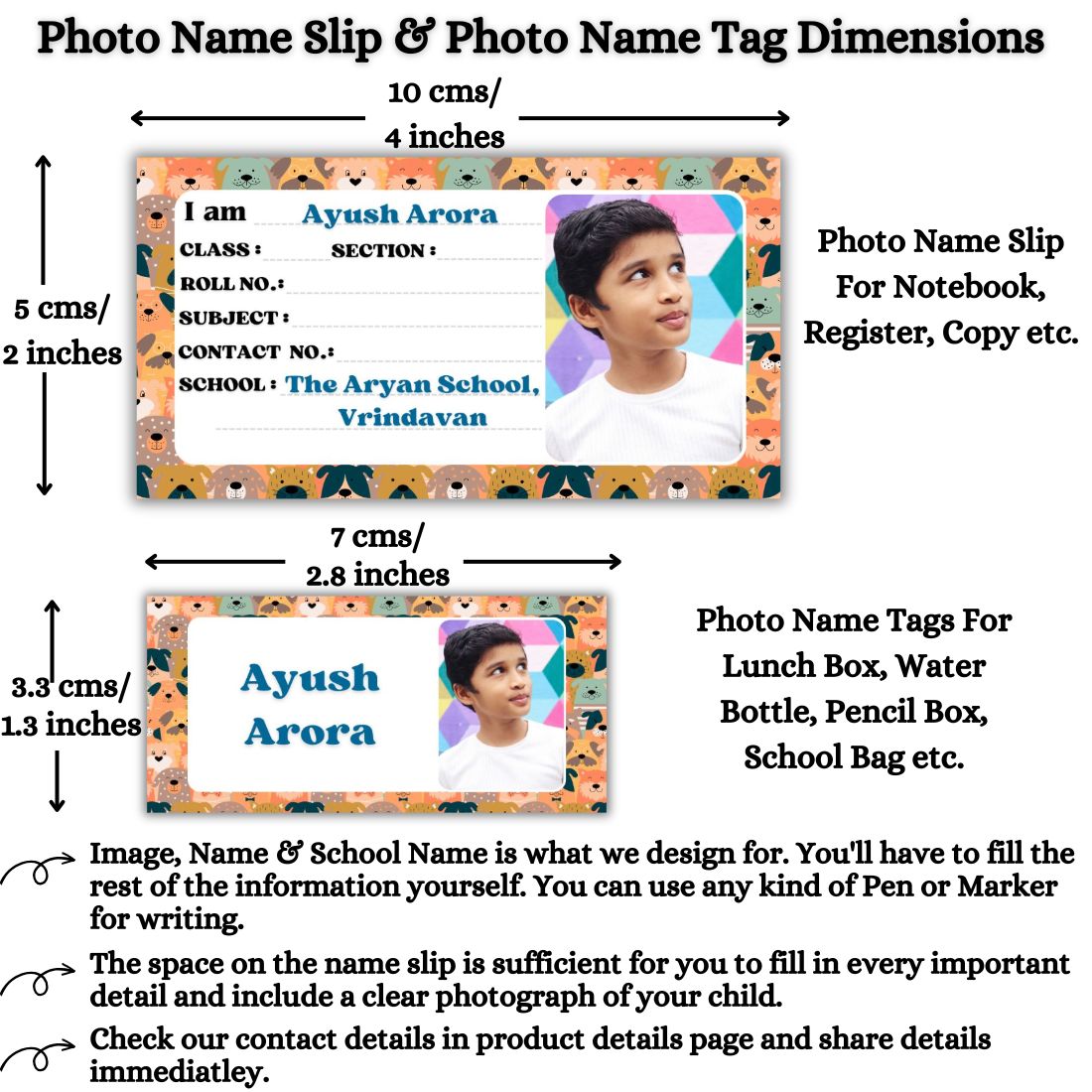 Kids Photo Name Slips & Tags | Pack of 63 | 36 Name Slips & 27 Tags