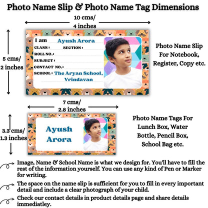 Kids Photo Name Slips & Tags | Pack of 63 | 36 Name Slips & 27 Tags