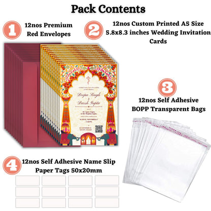 Wedding Invitation Cards with Envelopes | Customised Pack of 12 | One side Printed