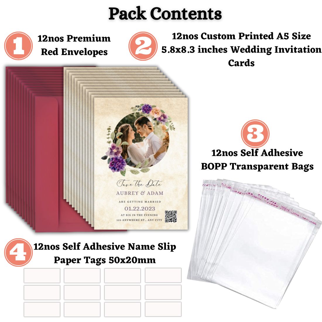 Wedding Invitation Card with Couple Photo | Customised Pack of 12 | One side Printed | Envelopes Included