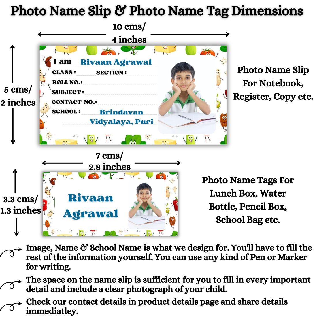 Kids Photo Name Slips & Tags | Pack of 63 | 36 Name Slips & 27 Tags