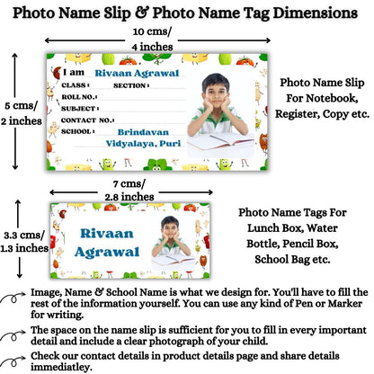 Kids Photo Name Slips & Tags | Pack of 63 | 36 Name Slips & 27 Tags