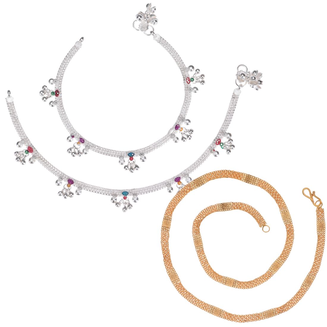 Silver Plated Anklets & 22 inch Gold Plated Chain