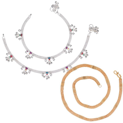 Silver Plated Anklets & 22 inch Gold Plated Chain