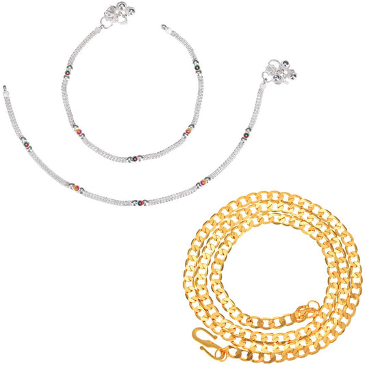 Silver Plated Anklets & 22 inch Gold Plated Chain