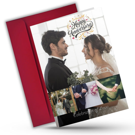 Customised Wedding Anniversary Greeting Card with Photos | Preprinted Inside Message