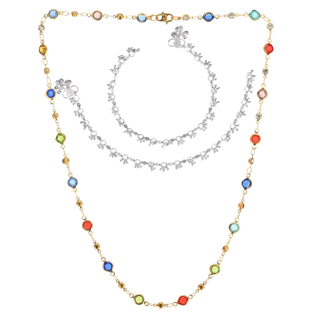 Silver Plated Anklets & 22 inch Gold Plated Chain