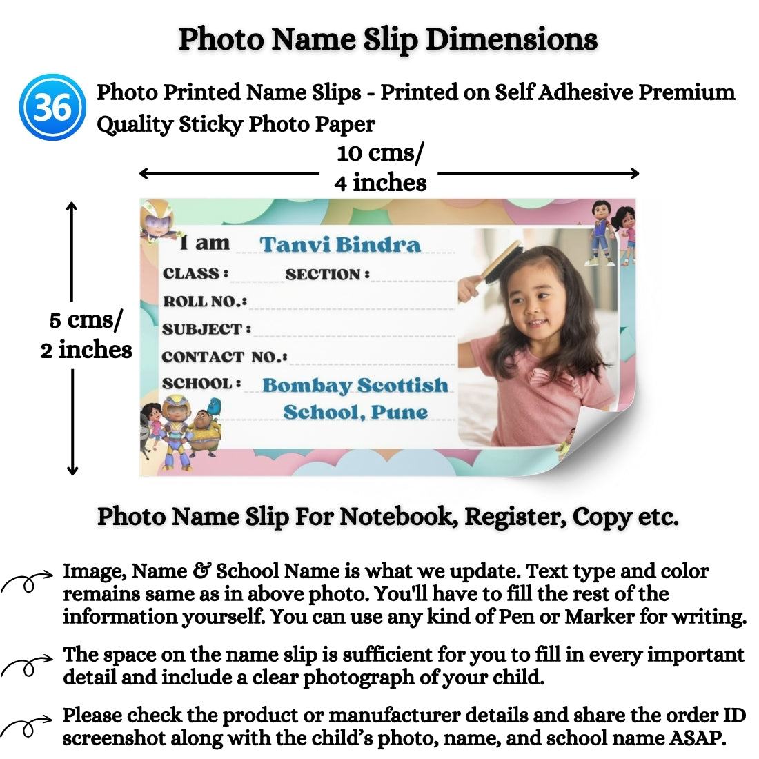 Kids Photo Name Slips Pack of 36