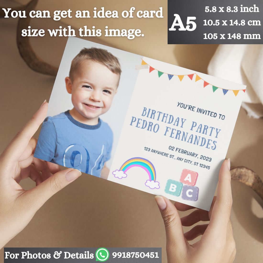 Custom Birthday Invitation Card for Kids with Envelopes | Pack of 12 | One side Printed