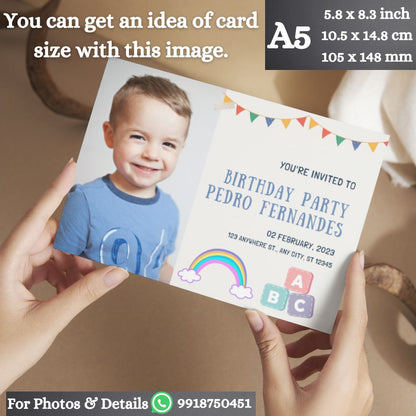 Custom Birthday Invitation Card for Kids with Envelopes | Pack of 12 | One side Printed