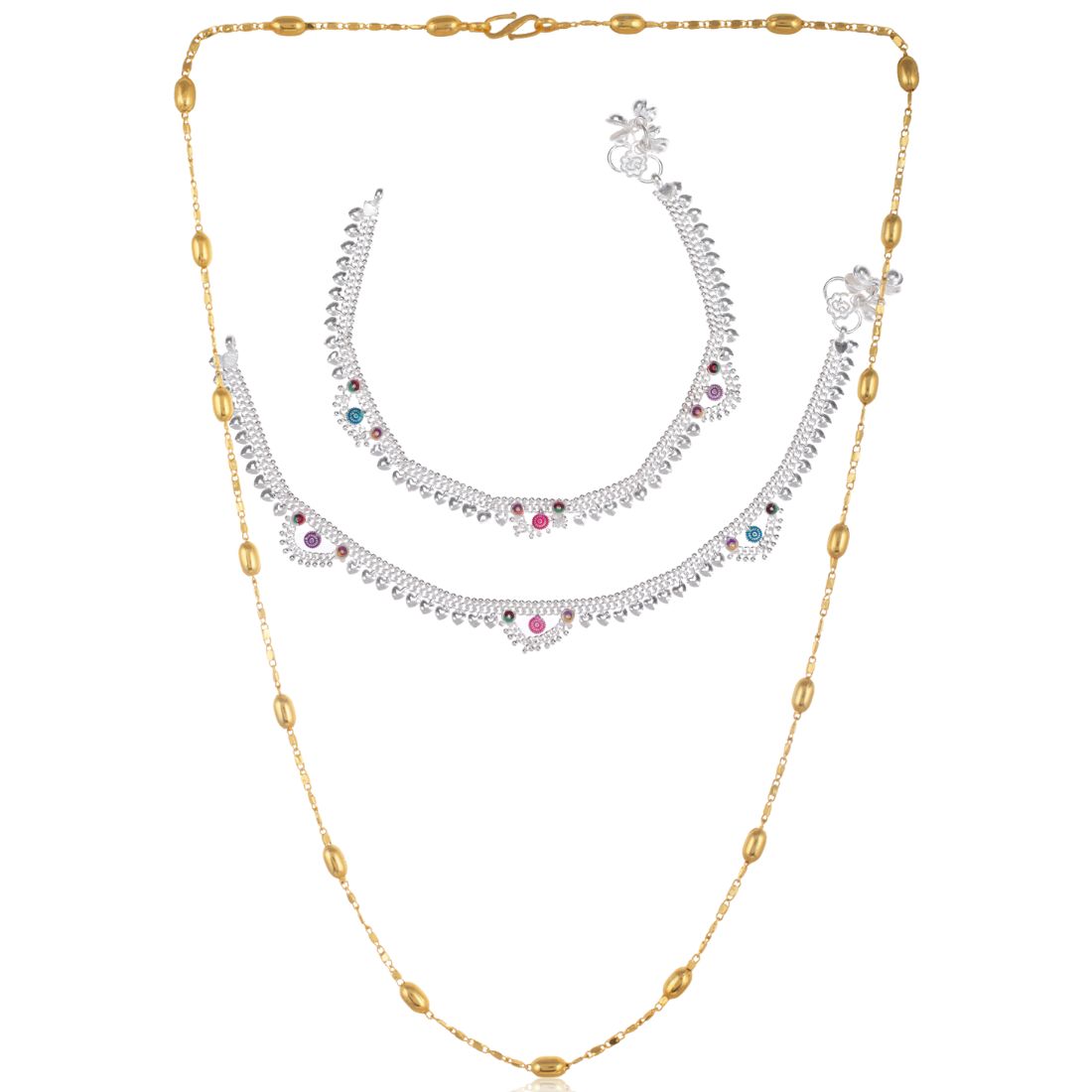 Silver Plated Anklets & 22 inch Gold Plated Chain