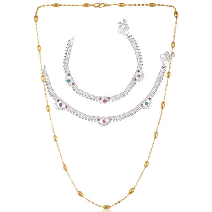Silver Plated Anklets & 22 inch Gold Plated Chain