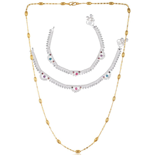 Silver Plated Anklets & 22 inch Gold Plated Chain
