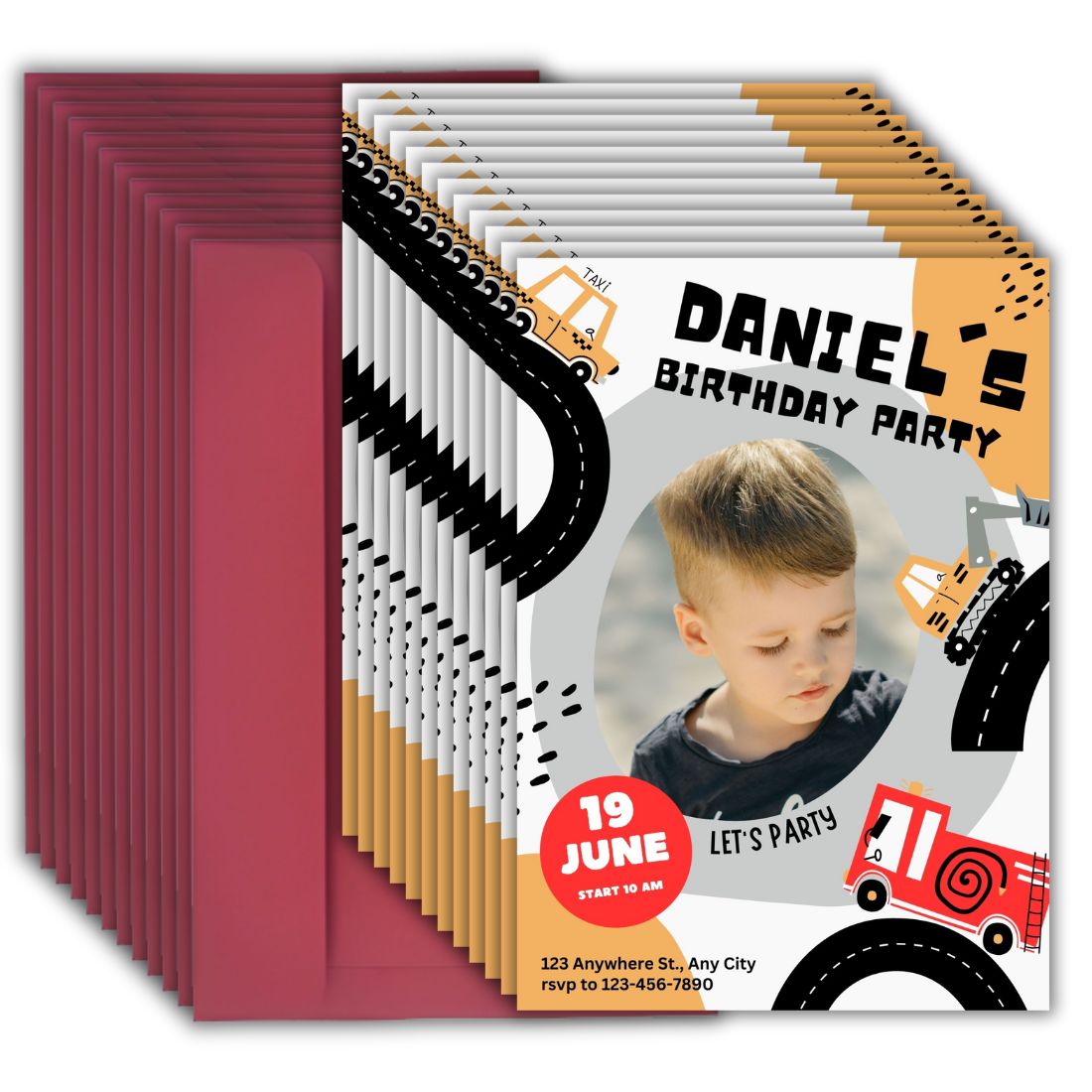 Custom Birthday Invitation Card for Kids with Envelopes | Pack of 12 | One side Printed