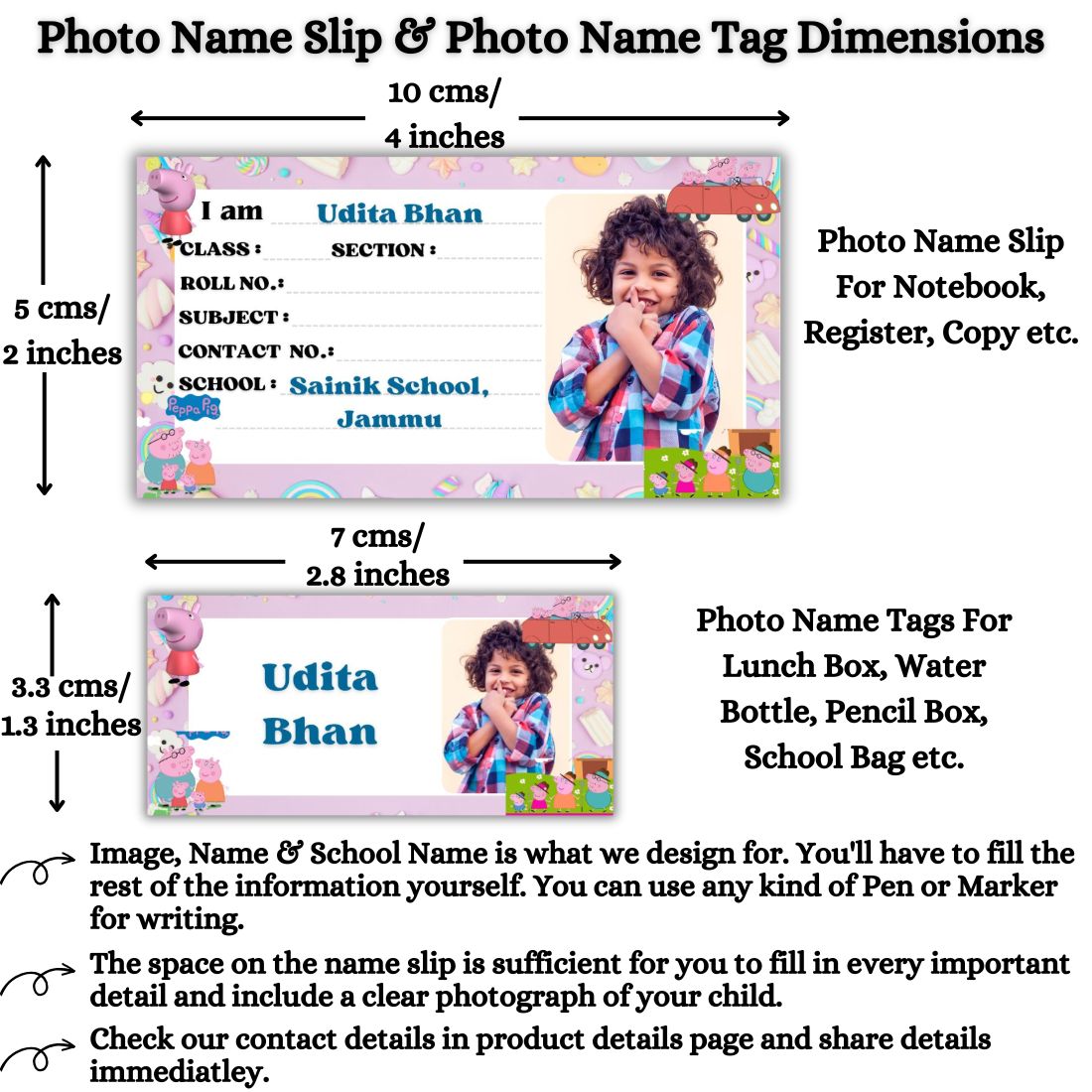 Kids Photo Name Slips & Tags | Pack of 63 | 36 Name Slips & 27 Tags