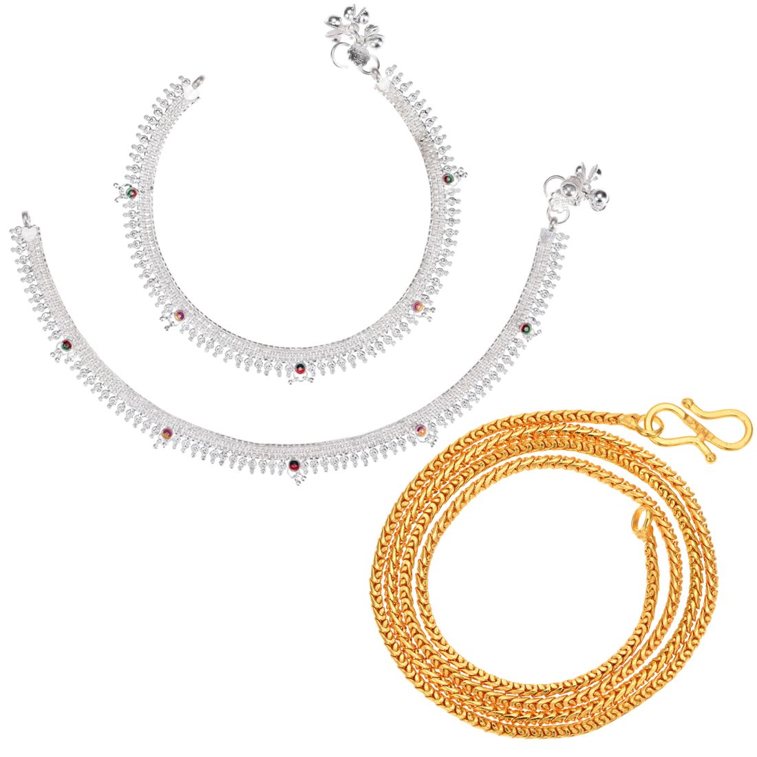 Silver Plated Anklets & 22 inch Gold Plated Chain