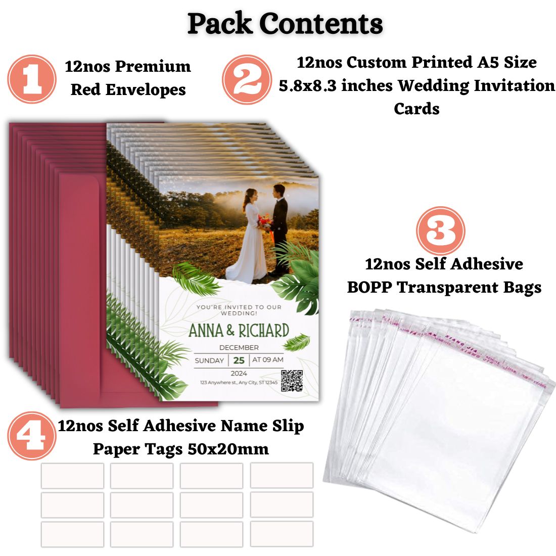 Wedding Invitation Card with Couple Photo | Customised Pack of 12 | One side Printed | Envelopes Included