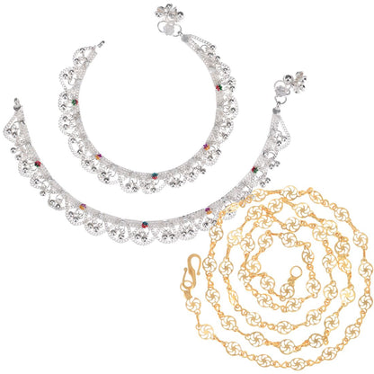 Silver Plated Anklets & 22 inch Gold Plated Chain
