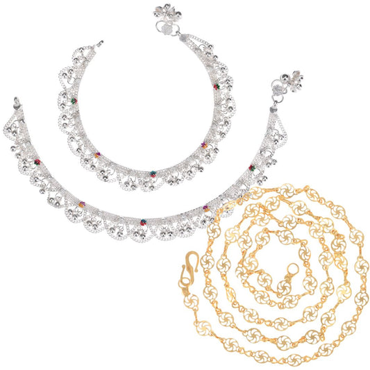 Silver Plated Anklets & 22 inch Gold Plated Chain