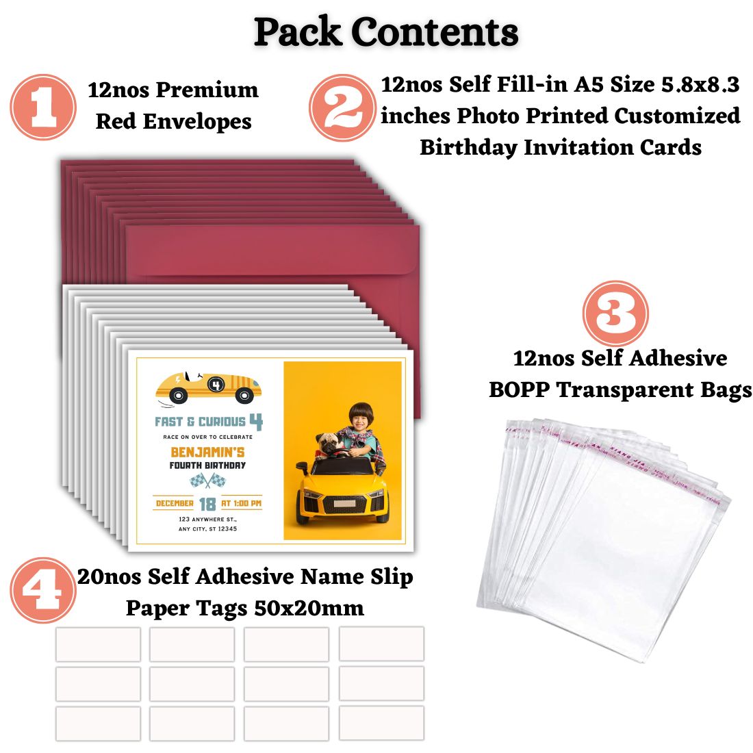 Custom Birthday Invitation Card for Kids with Envelopes | Pack of 12 | One side Printed