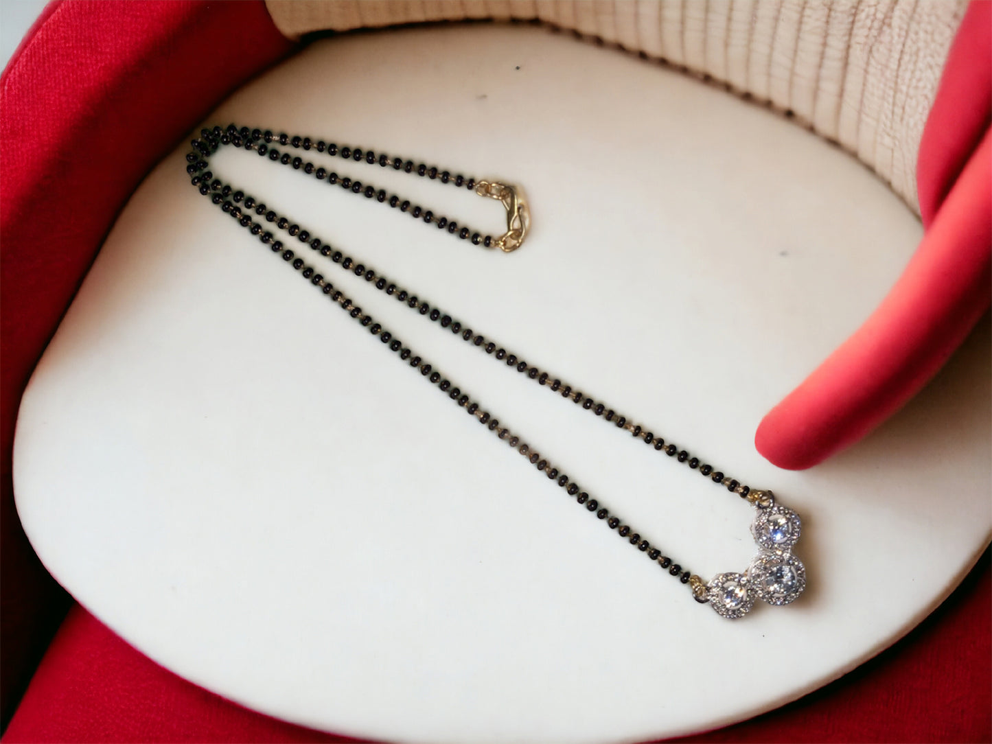 Gold Plated AD Mangalsutra with Black Beads