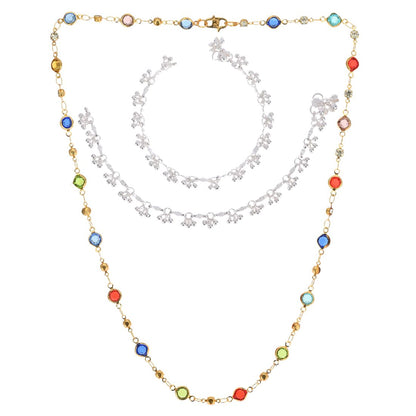 Silver Plated Anklets & 22 inch Gold Plated Chain