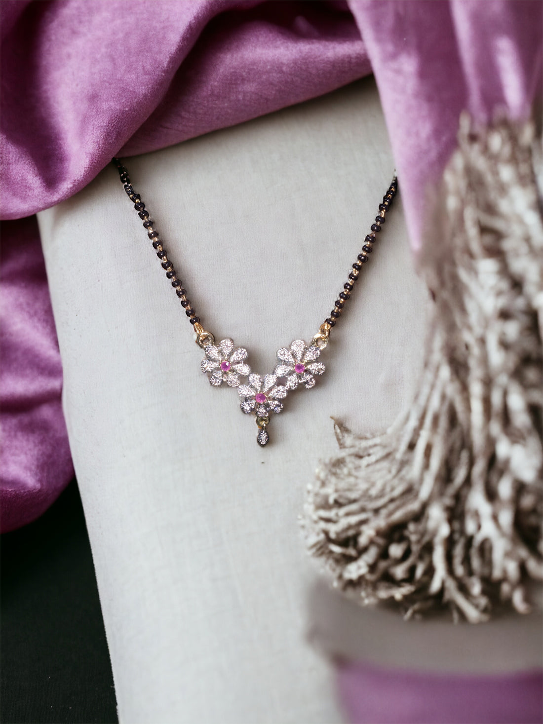 Gold Plated AD Mangalsutra with Black Beads