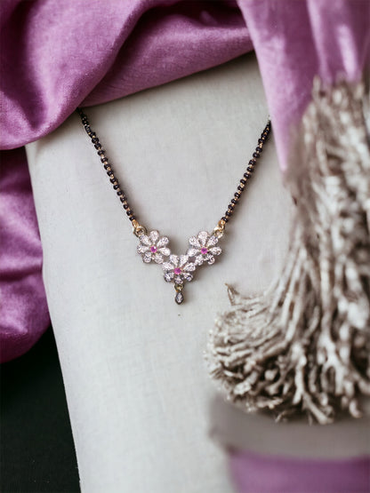 Gold Plated AD Mangalsutra with Black Beads