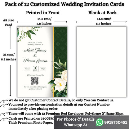 Wedding Invitation Cards with Envelopes | Customised Pack of 12 | One side Printed