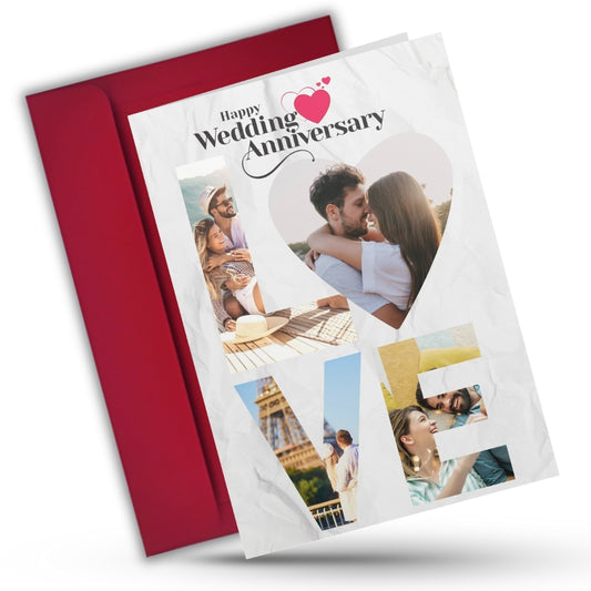 Customised Wedding Anniversary Greeting Card with Photos | Preprinted Inside Message