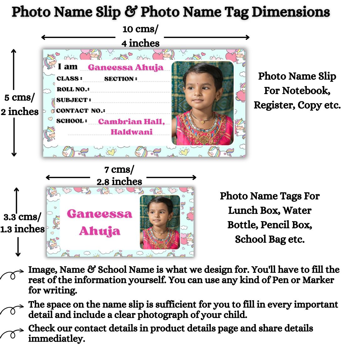 Kids Photo Name Slips & Tags | Pack of 63 | 36 Name Slips & 27 Tags