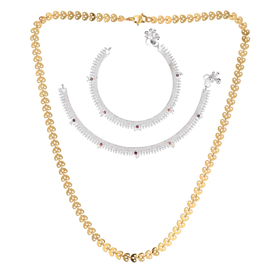 Silver Plated Anklets & 22 inch Gold Plated Chain