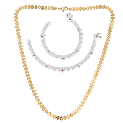 Silver Plated Anklets & 22 inch Gold Plated Chain